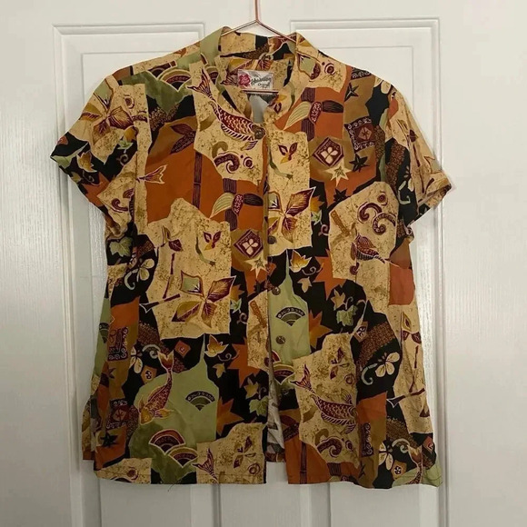 Hilo Hattie Orange Short Sleeve Geometric Hawaiian Shirt Size Medium - Picture 1 of 3